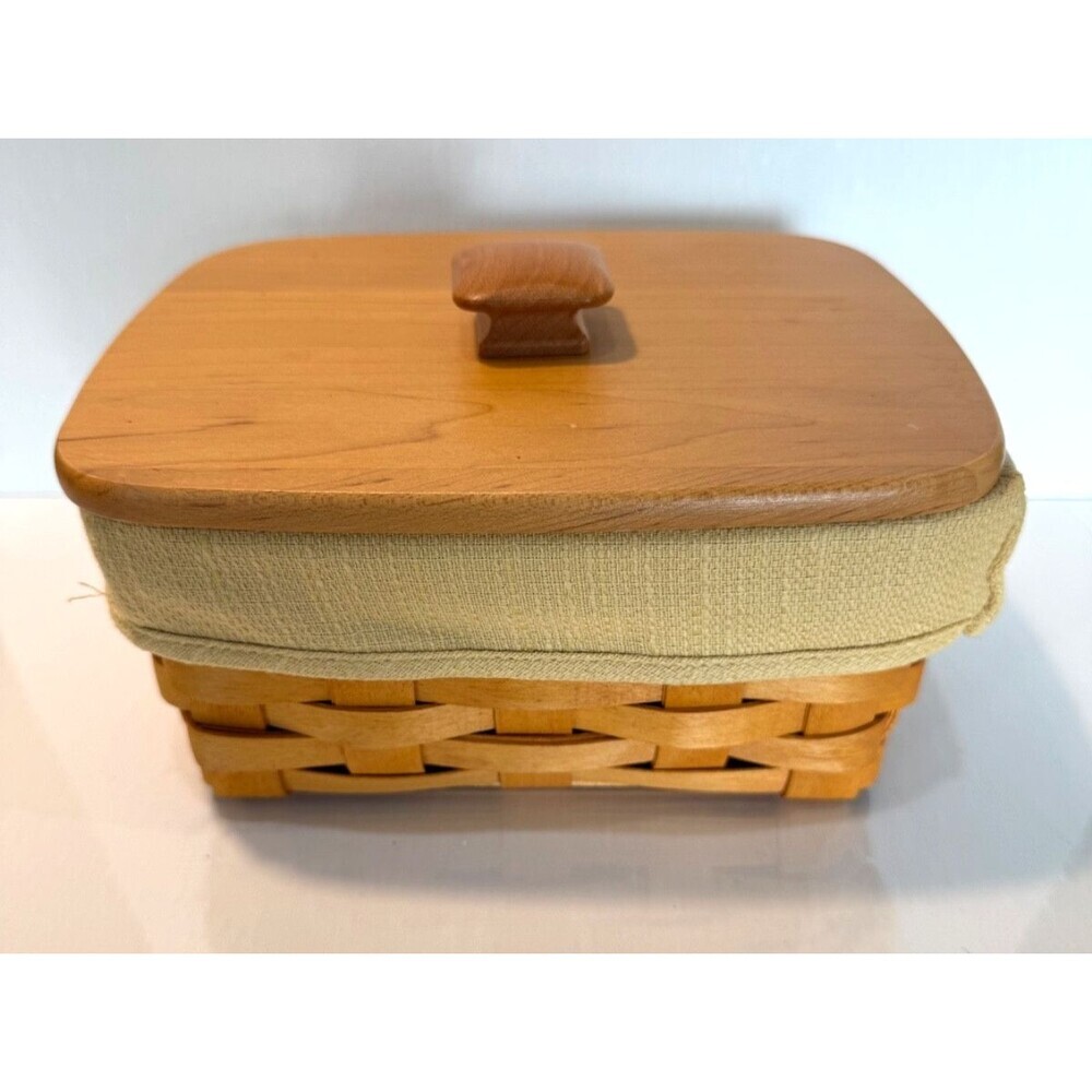 Longaberger Basket Maple Rectangular Lid Square Knob Fabric & Plastic Liner 2001